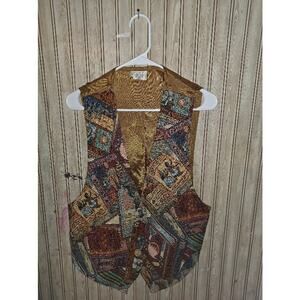 Vintage 90s Backroad Blues Lined Tapestry Book Vest Made in USA Large